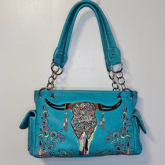 P & G Collection Western Leather Concealed Embroidered Steere Head Purse Handbag - Picture 9 of 9